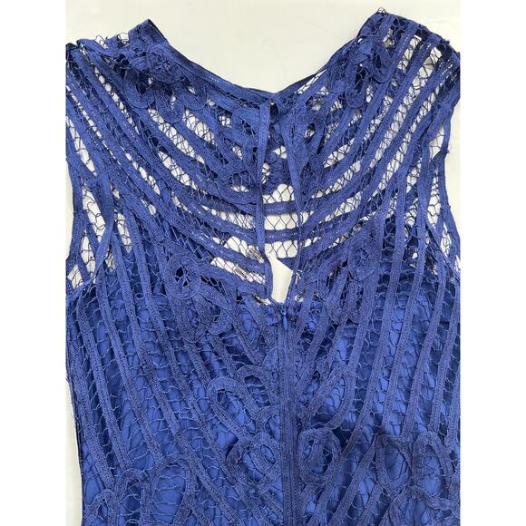 Lauren Ralph Lauren Blue Corded Lace Overlay Long Gown Dress Women's Size 10 - Picture 7 of 13